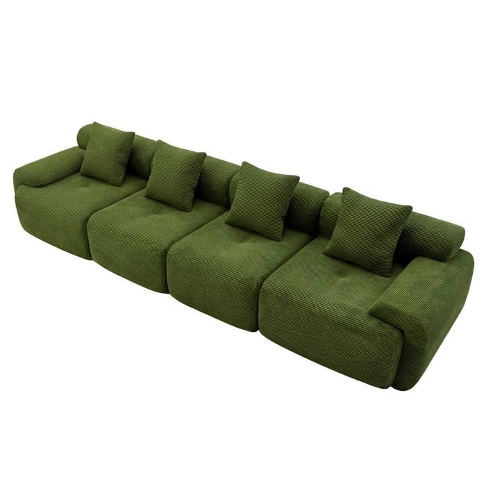Ufurniture 354cm 4 Seater Sofa Corduroy Modular Compressed Couch W/ Large Armrest & Cushion No Assembly Green