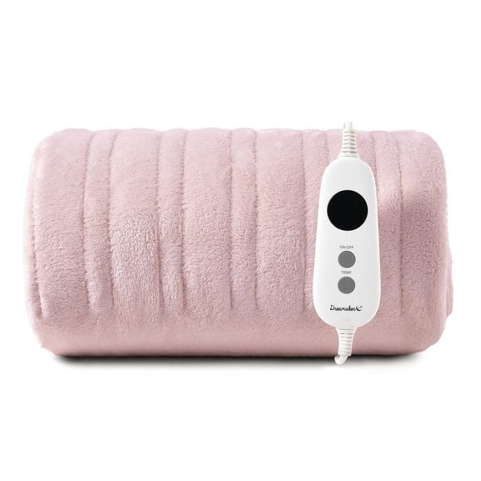 Dreamaker Kingston Coral Fleece Washable Electric Heated Throw Blanket Blush 130x160cm | Overheat Protection & Auto-off