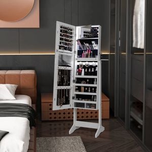 Costway Jewellery Organiser Cabinet Makeup Mirror With 3-color Led Lights White