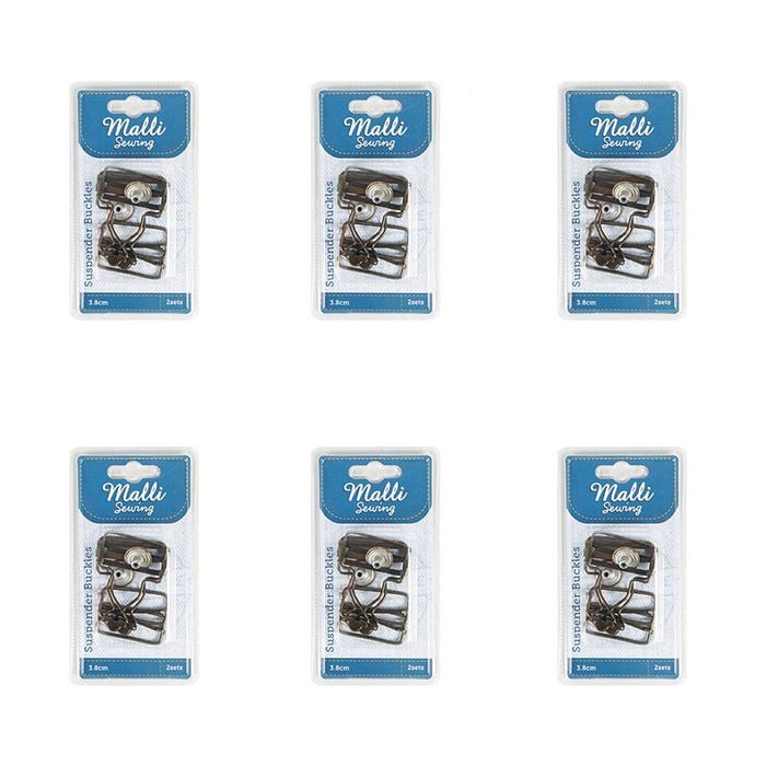 6x 2pc Malli Sewing Metal Suspender Replacement Buckles/clip 3.8cm Assorted