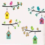 Allwallstickers Large Multicolour Branch with Birdhouses Wall Decal