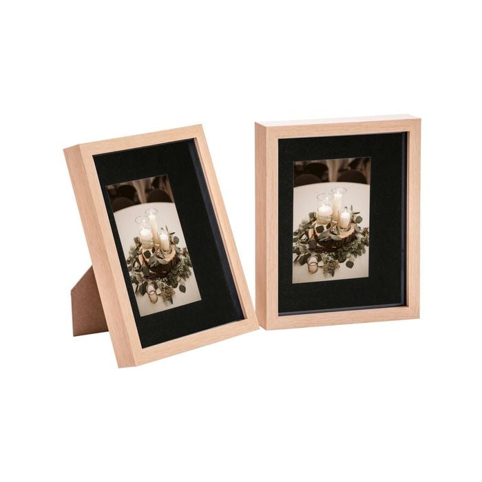 Nicola Spring Shadow Box Frames - 8 X 10" With 4 X 6" Mount - Light Wood/black - Pack Of 2