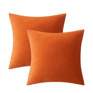 Catzon 2 Pcs Square Throw Pillow Covers Solid Soft Velvet for Spring Sofa-Orange