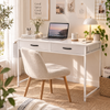 Ufurniture 100cm Home Office Computer Desk  Study Table with Drawers & Side Pockets Vanity Desk with Hooks White