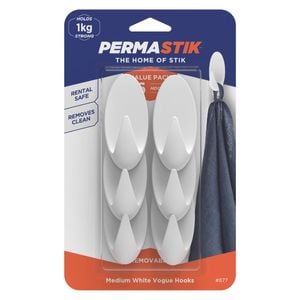PermaStik Medium White Vogue Hooks - 6 Pack