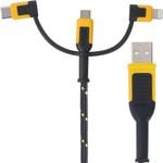 DeWALT 1.8m Charging 3-In-1 Cable Reinforced With Kevlar Lightning, Type C, And Micro-USB To USB
