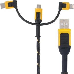 DeWALT 1.8m Lightning Type C and Micro-USB to USB Charging 3-In-1 Cable Reinforced with Kevlar