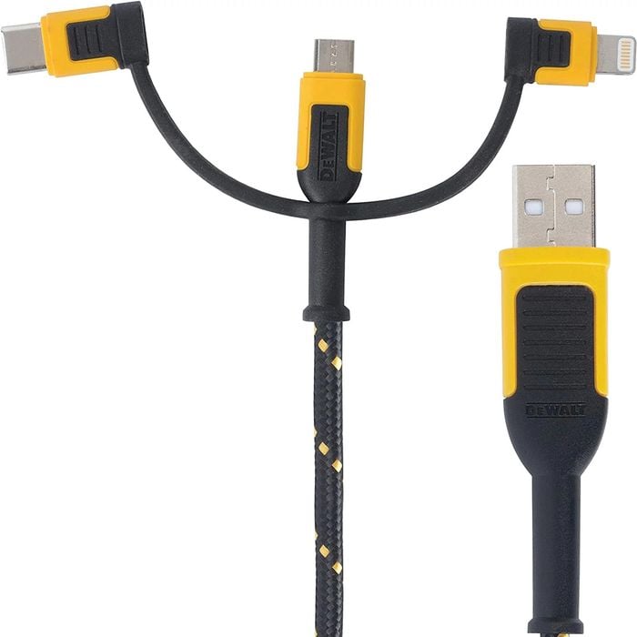 DeWALT 1.8m Lightning Type C and Micro-USB to USB Charging 3-In-1 Cable Reinforced with Kevlar