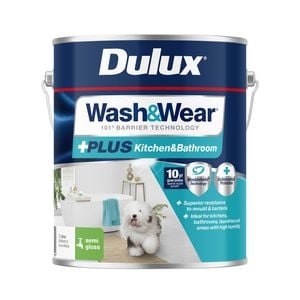 Dulux 2L Interior Paint Wash&Wear +PLUS Kitchen & Bathroom Semi Gloss Vivid White