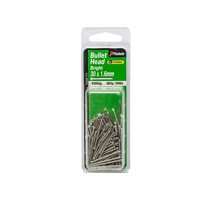 Paslode 30 x 1.6mm 100g Bright Steel Bullet Head Nails - 190 Pack