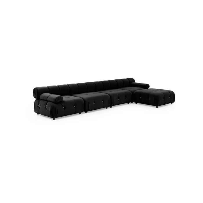 Foret 5 Seater Sofa Modular Arm Ottoman Tufted Velvet Lounge Couch Chaise Black