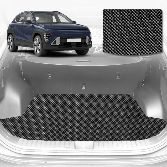 6D Diamond Car Boot Mat for All-new Hyundai Kona (SX2) 2023-Current without flaps-Cargo Mat-Black-Outback GT