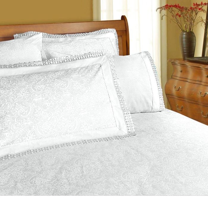 Shangri La Microfibre Machine Lace Sheet Set White Queen