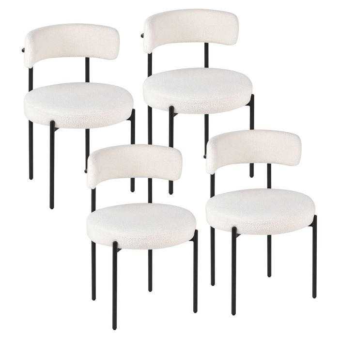 Advwin Dining Chairs Set of 4 Velvet Upholstered Padded Seat White