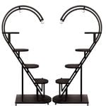 Brunnings 58.3 x 148 x 32cm Metal Heart 5 Tier Black 2 Piece Plant Stand