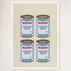 Galrie Banksy Four Soup Cans Art Print - Gold on Cream, 2005 Limited Edition, White Frame, 70 x 100cm (28 x 40inch)