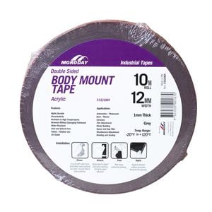 Moroday 12mm x 10m Grey Double Sided Body Mounting Tape