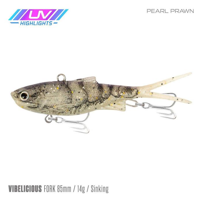 Samaki Vibelicious Fork Tail Soft Vibe 85mm 14g Fishing Lure Pearl Prawn
