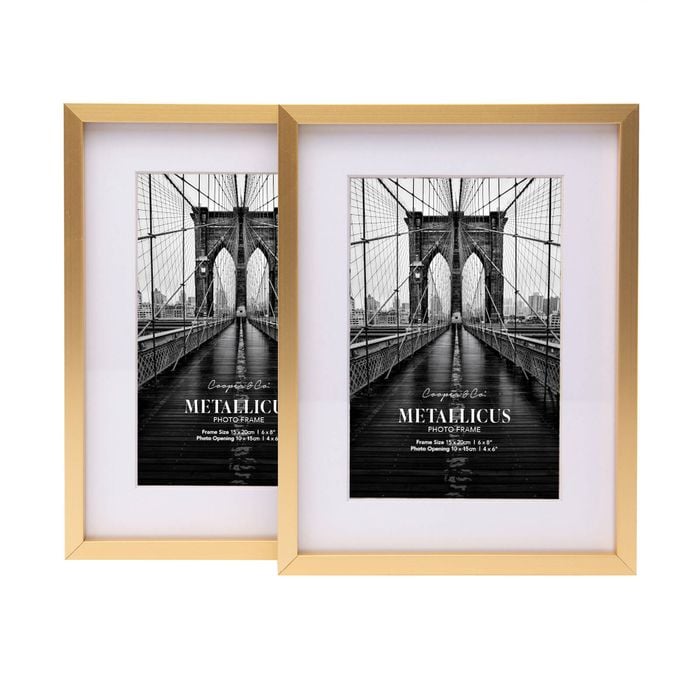 Cooper & Co. 6 x 8inch Mat to 4 x 6inch Set of 2 Gold Premium Metallicus Metal Photo Frames