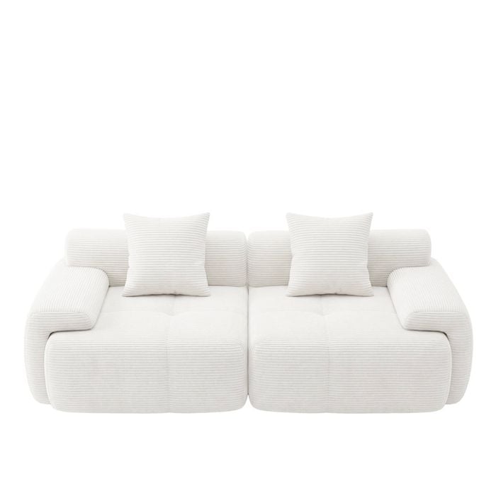 Advwin 210cm 2 Seater Sofa Corduroy Modular Foam Cloud Couch Lounge Compressed Sofa No Assembly Beige