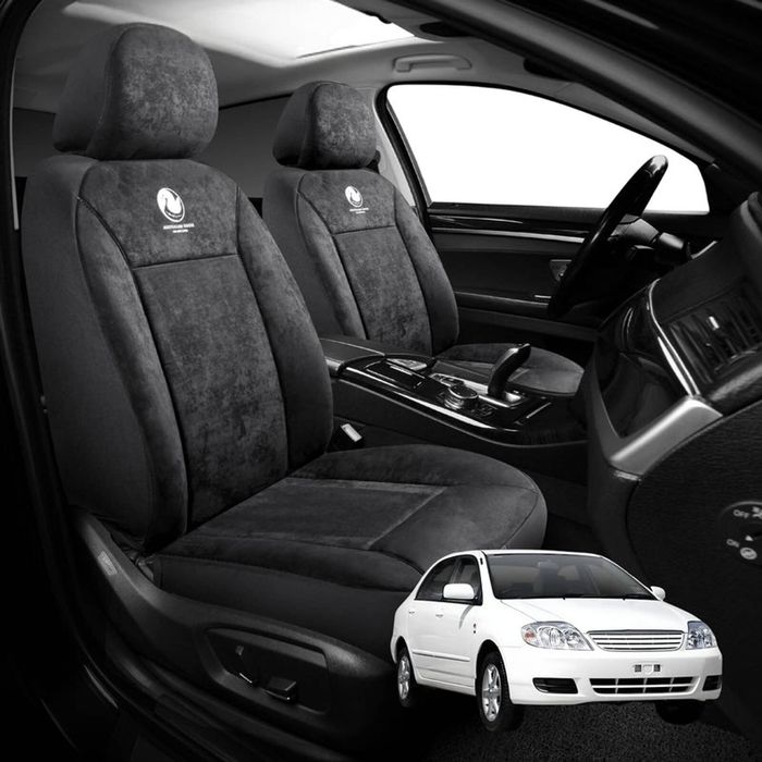 Australian Goose Edition Front Seat Covers for Toyota Corolla 2002 - 2007 Hatch/Sedan (E120/130) - Suede, Universal Fit - Black
