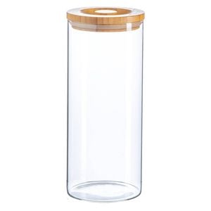 Argon Tableware Glass Storage Jar - Wood Lid - 1.5 Litre - Modern Round Scandi Organisation Container Glass Jar
