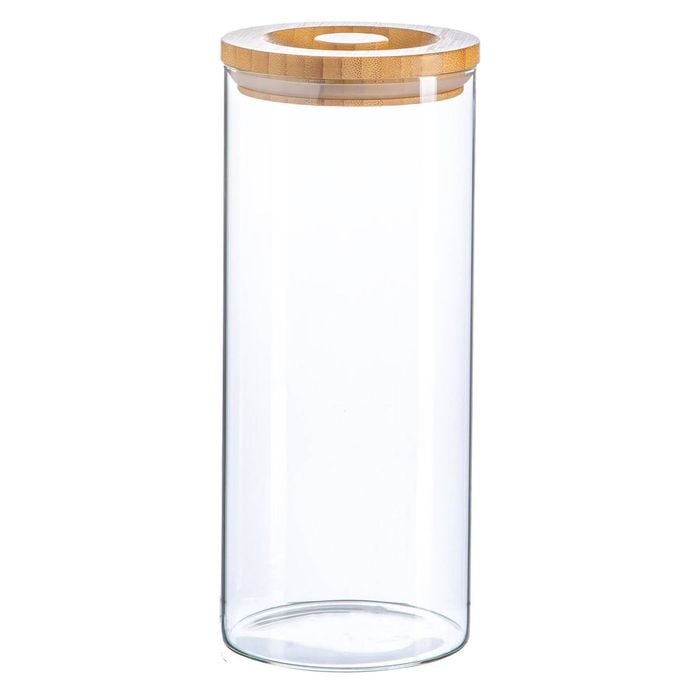 Argon Tableware Glass Storage Jar - Wood Lid - 1.5 Litre - Modern Round Scandi Organisation Container Glass Jar