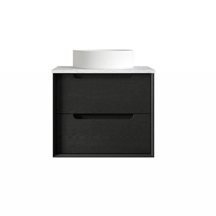 Attica Baia 600mm Black Oak Vanity With Carrara Stone Top 
