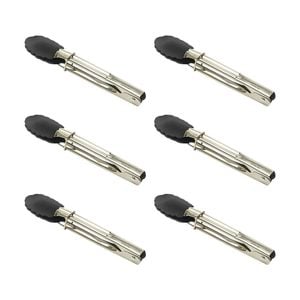 6pk Grabbers Mini Tongs 18cm Stainless Steel/silicone - Black