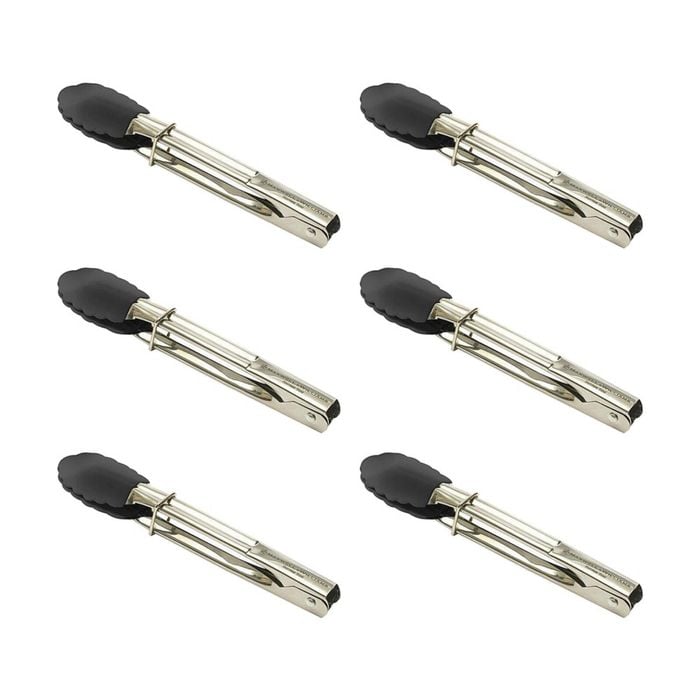 6pk Grabbers Mini Tongs 18cm Stainless Steel/silicone - Black