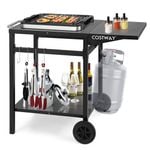 Costway 2-Tier Dining Cart Mobile Food Prep Trolley w/Folding Tabletop Black