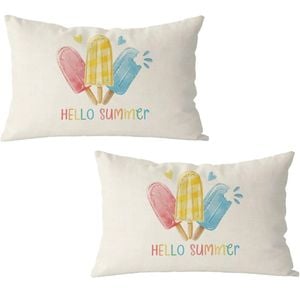 Catzon 2 Pcs Summer Lumbar Pillow Covers Linen Pillowcase for Home Decor-Set 34