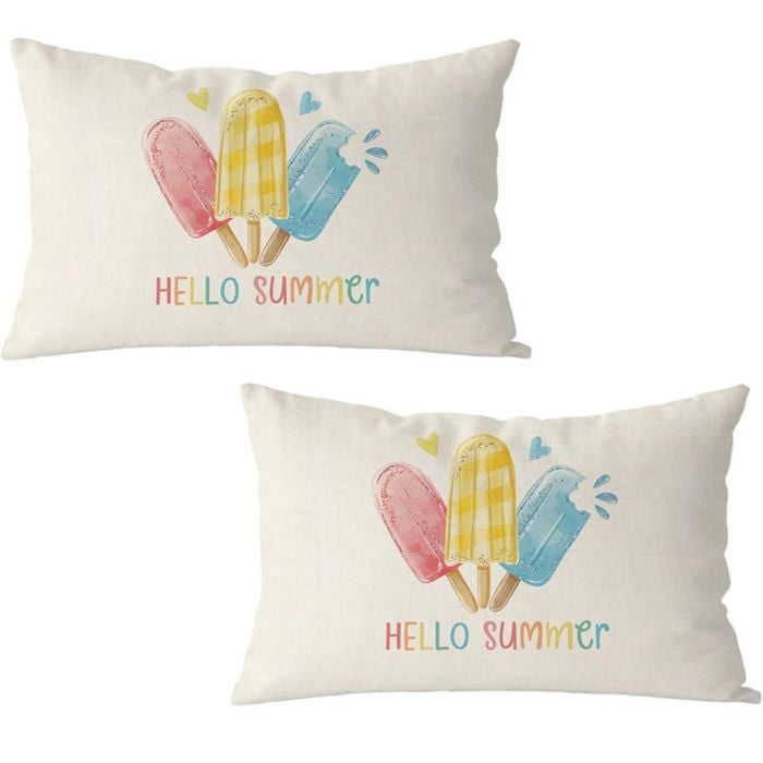 Catzon 2 Pcs Summer Lumbar Pillow Covers Linen Pillowcase for Home Decor-Set 34