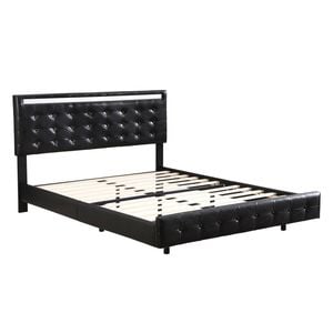 Levede PU leather Floating LED Bed Frame Double Black