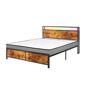 Advwin Double Size Bed Frame with Headboard & USB Port & LED Light and Double Mattress 16cm White