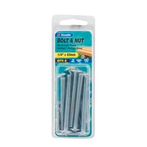 Zenith 1/4" x 60mm Zinc Plated Mushroom Head Bolt And Nut - 8 Pack