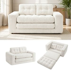 Ufurniture 142cm Convertible 2 Seater Sofa Bed w/ 2 Pillow Boneless Corduroy Loveseat Floor Sleeper Sofa Beige