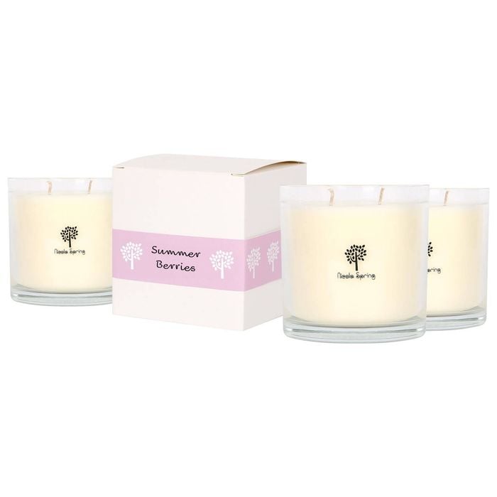 Nicola Spring 3x 400g Soy Wax Scented Candles - Summer Berries - 45 Hour Burn Time Relaxation Aromatherapy Gift Ready Jar Candle