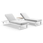 Arcadia Aluminium Sun Lounge Set in  - Teak Slide Under Side Table White - Textured Olefin Grey