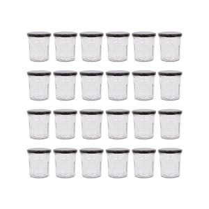 Argon Tableware 250ml Glass Jam Jars With Airtight Black Lids - Set Of 24 Empty Screw Top Kitchen Storage Preserving Jar