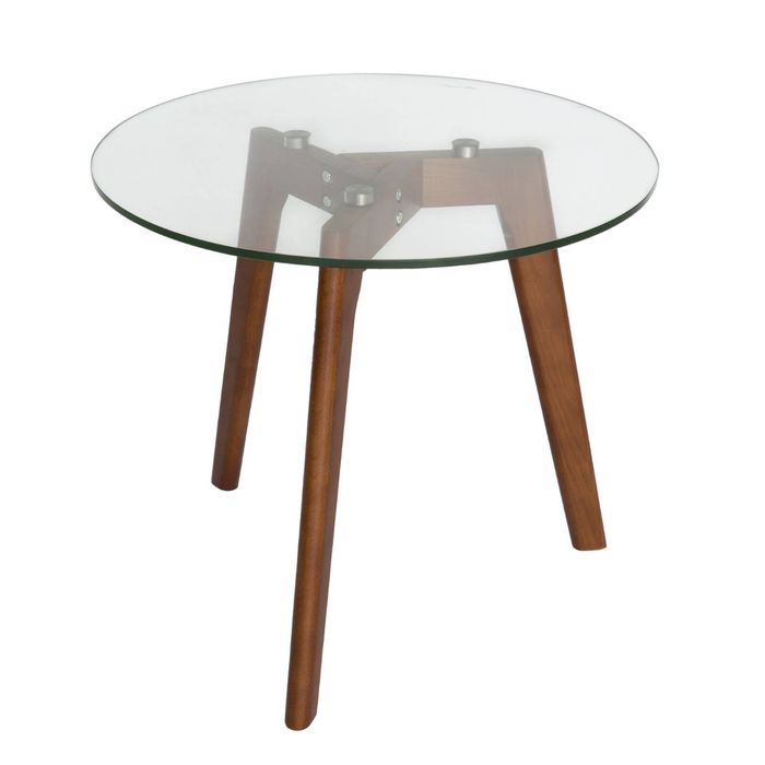 SK Designer Living | Stad Round Glass Side Table - Walnut
