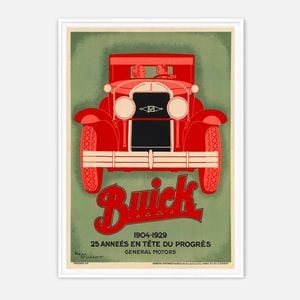 Galrie René Vincent 1929 Buick Vintage Poster -Classic Automotive Advertising Art Print, White Frame, A1 60 x 84cm (23 x 33inch)