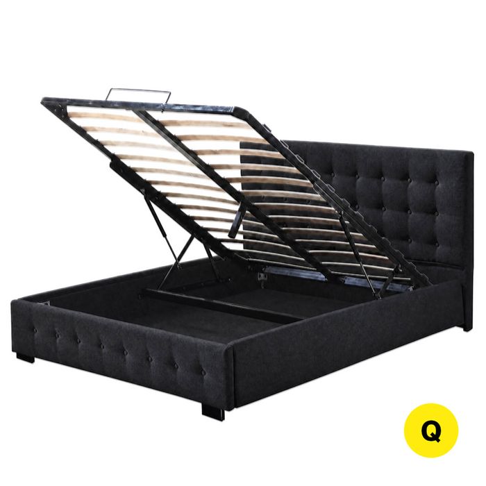 Levede Gas Lift Bed Frame Fabric Base Mattress Storage Dark Grey - Queen