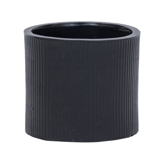 18 x 16cm Black Medium Cylinder Linear Ceramic Pot - 180mm