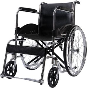 EQUIPMED Folding Manual Wheelchair Self Propelled, 24" Rear Wheels, Chrome Steel Frame, 46cm Wide Seat, 100kg Capacity