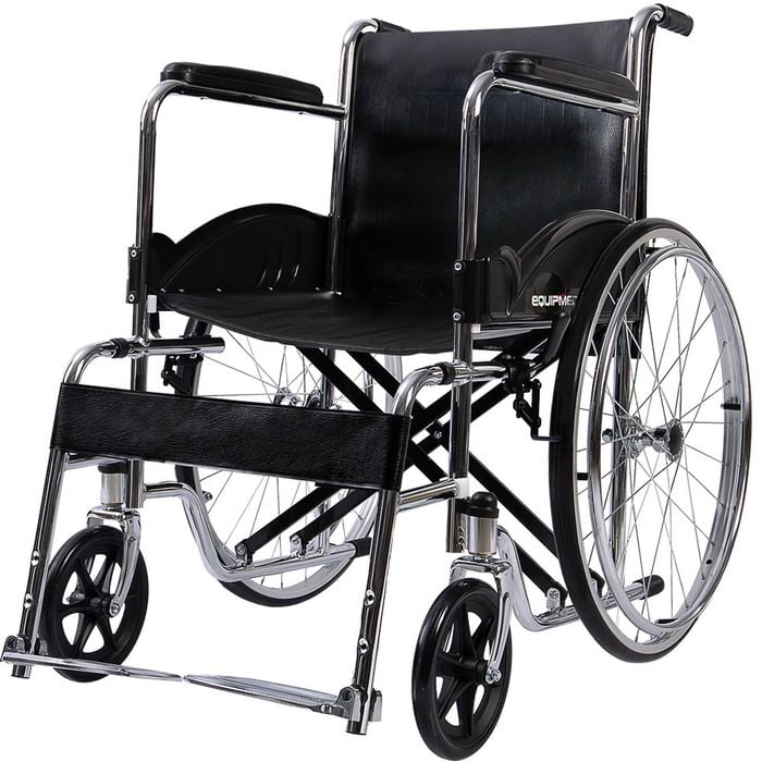 EQUIPMED Folding Manual Wheelchair Self Propelled, 24" Rear Wheels, Chrome Steel Frame, 46cm Wide Seat, 100kg Capacity