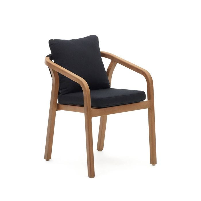 Malaret stackable chair in solid eucalyptus and black cord