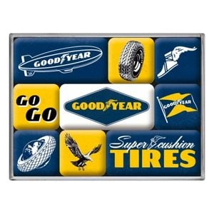 9pc Nostalgic Art Goodyear Logos 2.2/4.5cm Magnet Set Home Kitchen Fridge Decor
