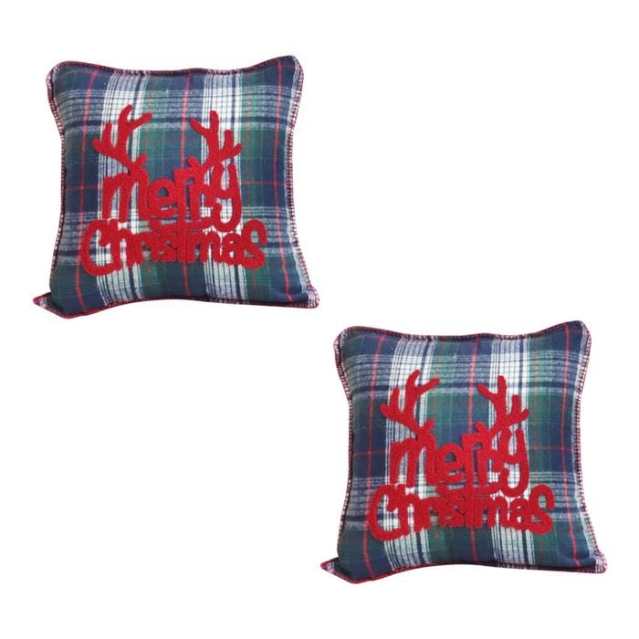 SOGA 2X 45cm Multicolor Throw Pillows with Christmas Plaid and Antler Design
