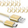 iWill 10 Pack 2m Long Data Transfer Charger Charging USB Type C Cable Cord Bulk Braided Gold Nylon